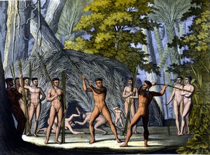 Lotta tra botocudos, indiani del Brasile - in "Le costume ancien et moderne" di Ferrario, ed. Milano