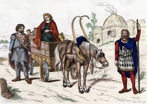 Abitazione gallica, donna, contadino, carro, ricco agricoltore, bardatura. Da 