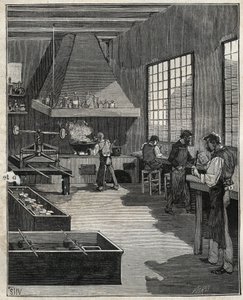 Oreficeria galvanica: preparazione degli stampi. Incisione del 1885 in "Les arts et metiers illustres" di Adolphe Bitard da Unknown artist