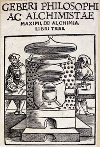 Pagina del titolo di Geberi philosophi ac alchimistae di un trattato di alchimia. Geber (ca. 721-ca. 815), alchimista arabo da Unknown artist