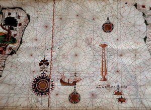Geografia: dettaglio di una mappa di navigazione di Luis Lazare (XVI secolo) che rappresenta le isole dell