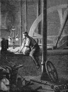 Georges Stephenson, un operaio conducente a Newcastle, smonta e ripara la sua macchina a vapore. In 