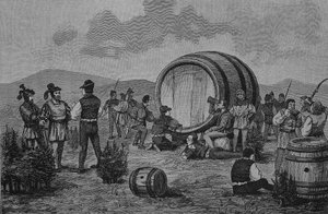 Guerra dei contadini tedeschi (1524-1526): Campo dei contadini sui ginepri con una grande botte di vino da Unknown artist