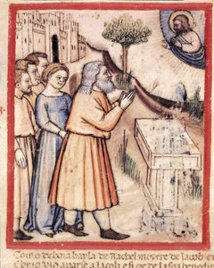 Dio appare a Giacobbe che ha edificato un altare. Miniatura dal codice 212 (o codice padovano o Bibbia di Padova) 1390-1400. Rovigo, Accademia dei Concordi da Unknown artist
