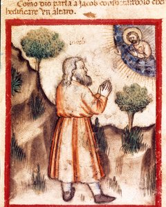 Dio chiede a Giacobbe di andare a Bethel e costruire un altare. Miniatura dal codice 212 (o codice padovano o Bibbia di Padova) 1390-1400 Rovigo, Accademia dei Concordi da Unknown artist