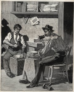 Battiloro. Incisione del 1885 in "Les arts et metiers illustres" di Adolphe Bitard da Unknown artist