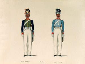 Golundauz, Artiglieria a Cavallo di Madras; e Sowar, Cavalleria Leggera di Madras, circa 1835 da Unknown