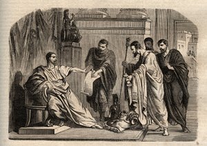 Gordiano I (158-238) rifiuta la dignità imperiale - Gordiano I (Marcus Antonius Gordianus Sempronianus Romanus Africanus) rifiuta la dignità imperiale - incisione in "Dictionnaire populaire illustré" - 1864 - di Joseph Decembre e Edmond Allonier da Unknown artist