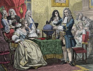 Gottfried Wilhelm Leibniz (1646-1716) visita la regina Sofia Carlotta di Prussia da Unknown artist