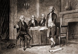 Gouverneur Morris (1752-1816), con Adams, Hamilton e Jefferson da Unknown artist