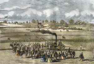 Gran Bretagna: Agricoltura, scena di aratura. Aratro a vapore Boydell vicino a Louth nel 1854 da Unknown artist