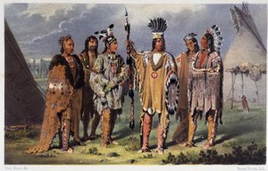 Gruppo di sei capi indiani - in "Wandering of an artist among the indians of north america" di Paul Kane, Longmans & Roberts, Londra