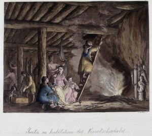 Abitazione dei Kamtschadales, Siberia. In "Il vecchio e moderno costume" da Unknown artist