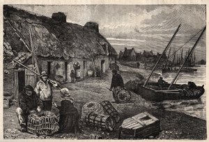 Abitazioni dei pescatori a Concarneau - Finistère - Bretagna - incisione in "PATRIE - DESCRIPTION PICTURESQUE DE LA FRANCE EN 6 VOLUMES" di Lucien Huard - fine XIX secolo