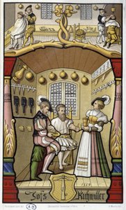 Scene di parrucchiere e barbiere - facsimile di una miniatura del 1559 da Unknown artist