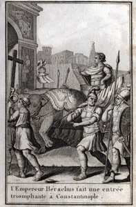 Eraclio I (Flavio Eraclio, Herakleios) (circa 575-610/641), imperatore bizantino, fa un ingresso trionfale a Costantinopoli. Salì su un carro trainato da quattro elefanti e portò davanti a sé la Vera Croce (Santa Croce) che era stata presa da da Unknown artist