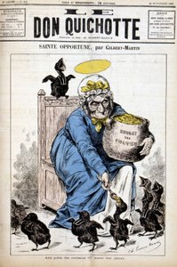 Santa Opportuna e il bilancio dei culti: ai piccoli corvi dà il loro pasto - in "Le Don Quixote" del 24/11/1882 da Unknown artist