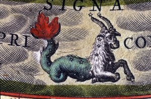 Oroscopo: segno zodiacale, Capricorno. Incisione del XVI secolo. da Unknown artist