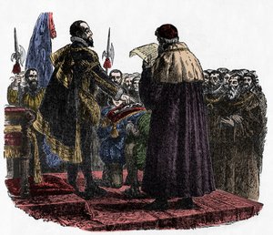 Ugo Capeto pronuncia il giuramento sovrano - Ugo Capeto (circa 941-996) re dei Franchi, pronuncia il giuramento sovrano nel 987 - 1882 da Unknown artist