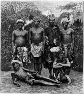 Zoo umano: gruppo di uomini Ottentotti (Africa meridionale) esposti al Jardin d
