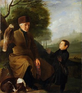 Cacciatore con falco. Ritratto del Principe Platon Aleksandrovič Zubov e Ivan Andreevič Jakubovskij da Unknown artist