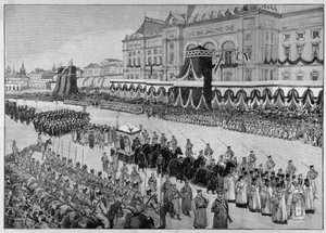 Illustrazione che raffigura il funerale dello Zar Alessandro III nel 1894. "Il Mondo Illustrato"