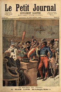 Illustrazione per il Mercoledì delle Ceneri, dopo il Carnevale di Mardi Gras, i costumi della festa passano davanti al giudice per svelarsi. Incisione in 