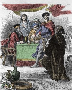 Illustrazione per "Ivanhoe" di Walter Scott (1771-1832), scrittore scozzese: Ivanhoe è sfidato dal cavaliere sassone Brian de Bois Guilbert.