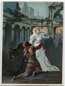 Illustrazione di "Ernani" del compositore italiano Giuseppe Verdi (1813-1901), atto 2, scena IV opera creata nel 1844 dopo la tragedia "Hernani" di Victor Hugo. Cromolitografia della fine del XIX secolo da Unknown artist