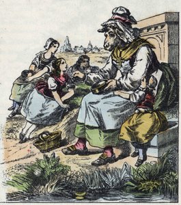Illustrazione del racconto "Buona Mamma Pecora". In "Racconti dalla casa per i piccoli". Incisione anonima del XIX secolo