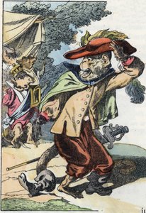 Illustrazione del racconto "Il terribile Raminagrobis e i topi". In "Racconti dalla casa per i piccoli". Incisione anonima del XIX secolo.
