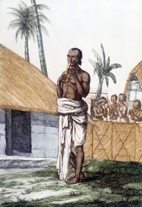 Cultura e civiltà indiana: musicista che suona il flauto bansuri, strumento musicale tradizionale, India. Incisione 1808. da Unknown artist