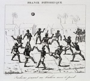 Indiani (Sud America) che giocano a palla con il piede da Unknown artist