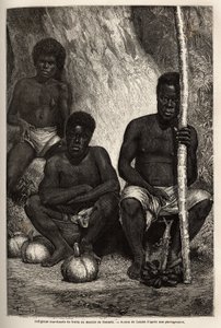 Mercante di frutta indigeno, al mercato di Noumea (Nuova Caledonia). Incisione per illustrare il viaggio in Nuova Caledonia dal 1863 al 1866, di Jules Garnier, ingegnere civile delle miniere, in "Le tour du monde, nouveau journal des voyages" da Unknown artist