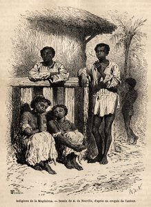 Indigeni del Magdalena (fiumi), nelle strade della città di Mompox (Colombia). Incisione per illustrare il viaggio nella Nuova Granada, del Dr. Saffray, nel 1869, pubblicato in "Le tour du monde" 1872, a cura di Edouard Charton, edizione Hachette da Unknown artist
