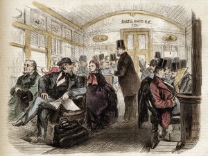 Interno di una carrozza sulla Baltimore & Ohio Railroad, USA - 1861 - interno di un vagone americano nel 1860 da Unknown artist