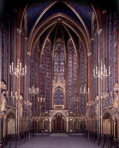 Vista interna della Sainte Chapelle di Parigi: Cappella Alta, Architettura da Unknown artist