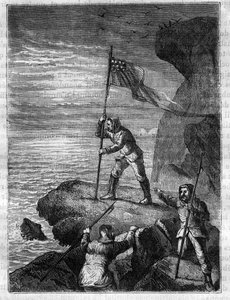 Isaac Israel Hayes (1832-1881), esploratore artico americano, pianta la bandiera nazionale degli Stati Uniti sulle rive dell