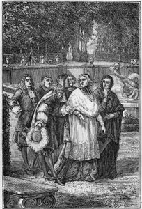 Jacques-Benigne Bossuet (1627-1704), prelato e scrittore francese nel viale dei filosofi a Versailles. Incisione del XIX secolo. da Unknown artist