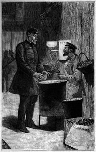 Jacques Gaudry da un venditore di castagne. Incisione in "Le journal de la jeunesse" da Unknown artist
