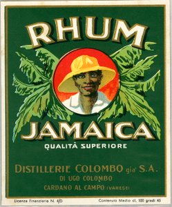 Pubblicità del rum giamaicano (cromolitografia, fine XIX secolo)