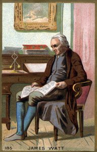 James Watt (1736 -1819) nel suo ufficio. Cromolitografia del XIX secolo da Unknown artist