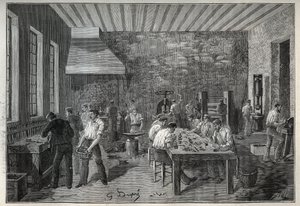 Gioielleria: fabbrica di gioielli in acciaio. Incisione del 1885 in "Les arts et metiers illustres" di Adolphe Bitard da Unknown artist