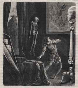 Jean Châtel (1575-1594) rinchiuso dai Gesuiti nella camera delle meditazioni - prima del suo tentativo di assassinio del re Enrico IV di Francia il 27 dicembre 1594. Incisione del 1879 in 