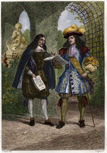 Jean-Baptiste Colbert (1619-1683) con Luigi XIV, Re di Francia e Navarra (1638-1715). Incisione del XIX secolo. Collezione privata