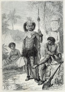Viaggio del Capitano James Cook (1728-1779): indigeni delle Isole Marchesi - illustrazione tratta da "I grandi marinai del XVIII secolo"