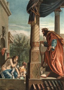 Re Davide e Betsabea, la sua futura moglie nel bagno, in "El Culto de la Hermosura" di Juan Justo Huguet, Molinas Hermanos editores da Unknown artist
