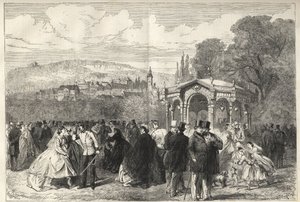 Konversationshaus - Baden Baden (Baden-Baden), Germania - La passeggiata davanti alla casa di conversazione - Vista generale di Baden-Baden dai giardini della Casa di Conversazione - 1867 da Unknown artist