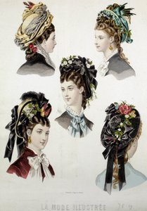 Acconciature femminili - incisione, fine XIX secolo da Unknown artist