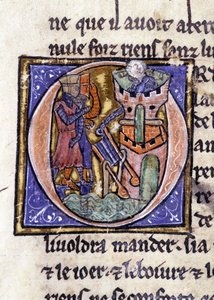 Lancillotto in cima a una torre. Manoscritto: Conquista del Santo Graal, scritto 717 anni dopo la passione del nostro Signore. Biblioteca municipale di Rennes, ms. 255 (Collezione di romanzi della Tavola Rotonda); Parigi da Unknown artist